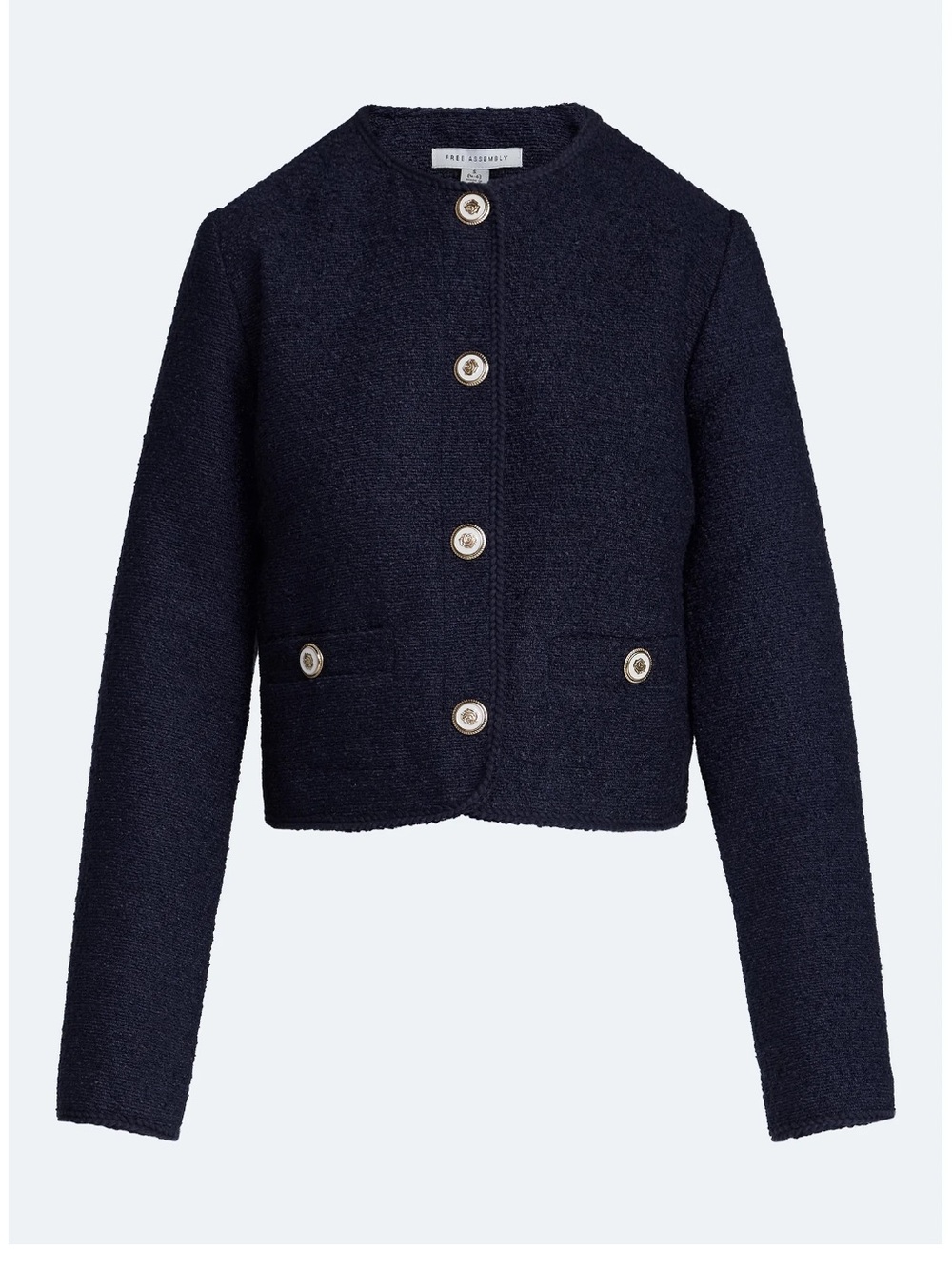 Free Assembly Women's Collarless Nubby Jacket with Long Sleeves